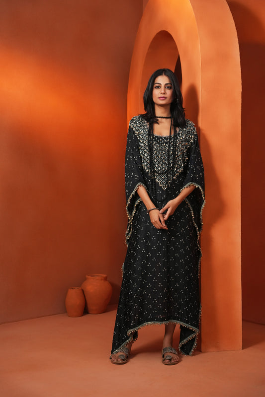 Kachcha Black Bandhej Kaftan