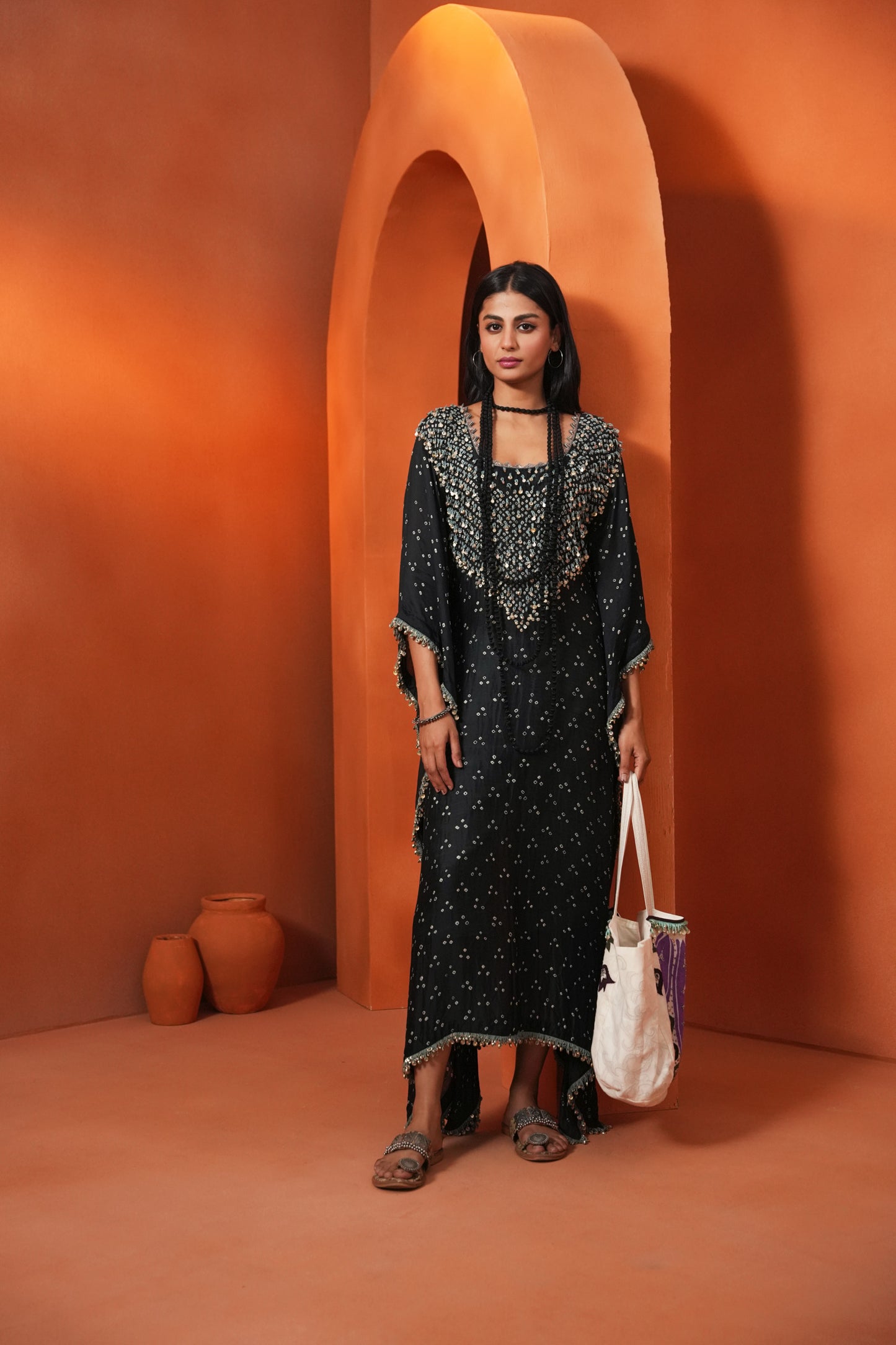 Kachcha Black Bandhej Kaftan