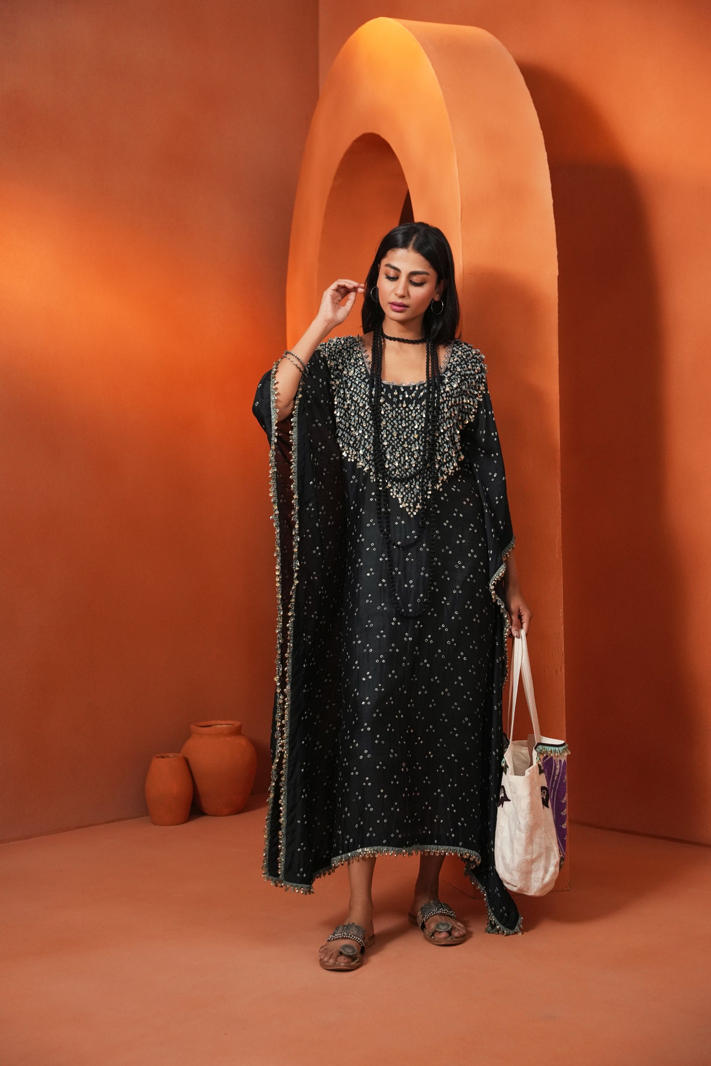 Kachcha Black Bandhej Kaftan