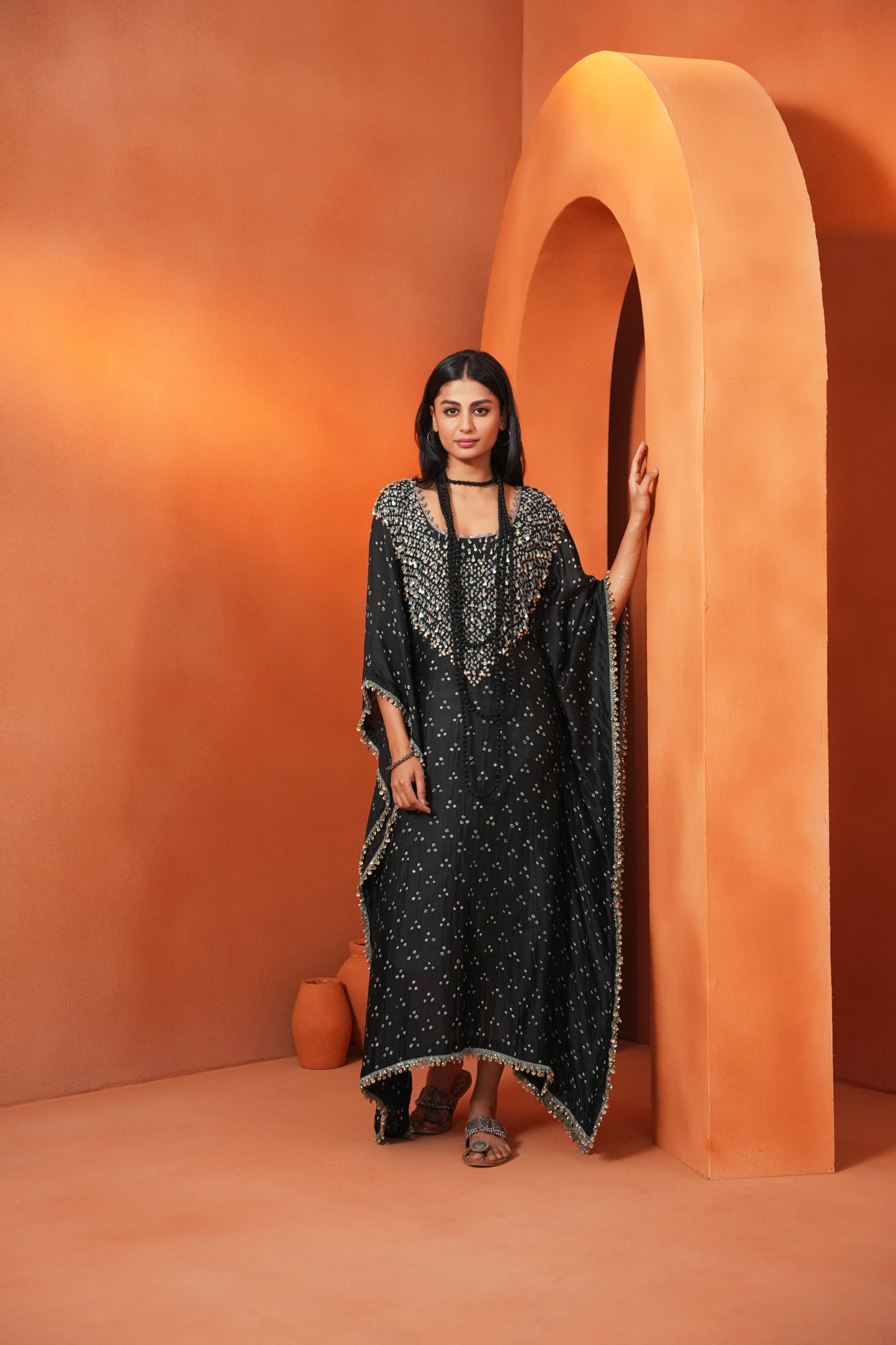 Kachcha Black Bandhej Kaftan