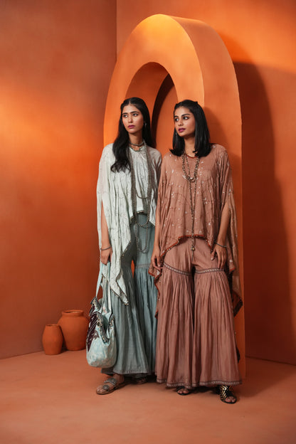 Kachcha Blush Brown Poncho and Sharara Set