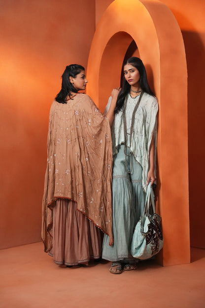 Kachcha Blush Brown Poncho and Sharara Set