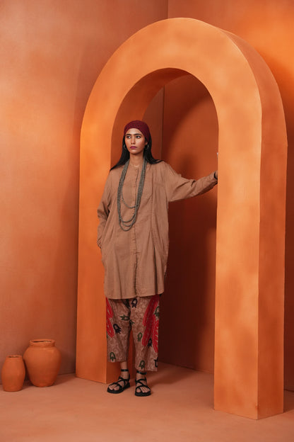 Kachcha Blush Brown Pintuck Kurta and Applique Pant