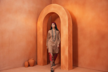 Kachcha Blush Brown Pintuck Kurta and Applique Pant