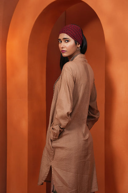 Kachcha Blush Brown Pintuck Kurta and Applique Pant