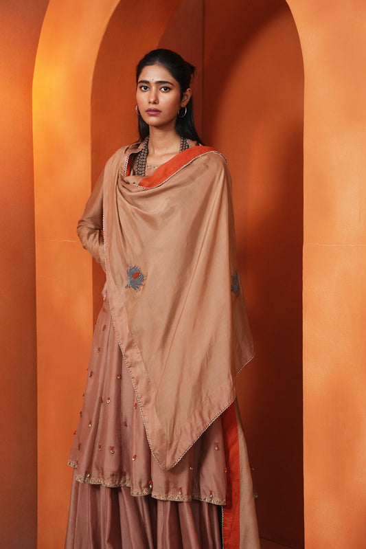 Kachcha Blush Brown Kalidar Sequins Kurta and Sharara Set