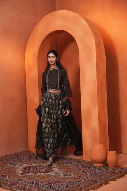 Kachcha Light Black Lehenga Set