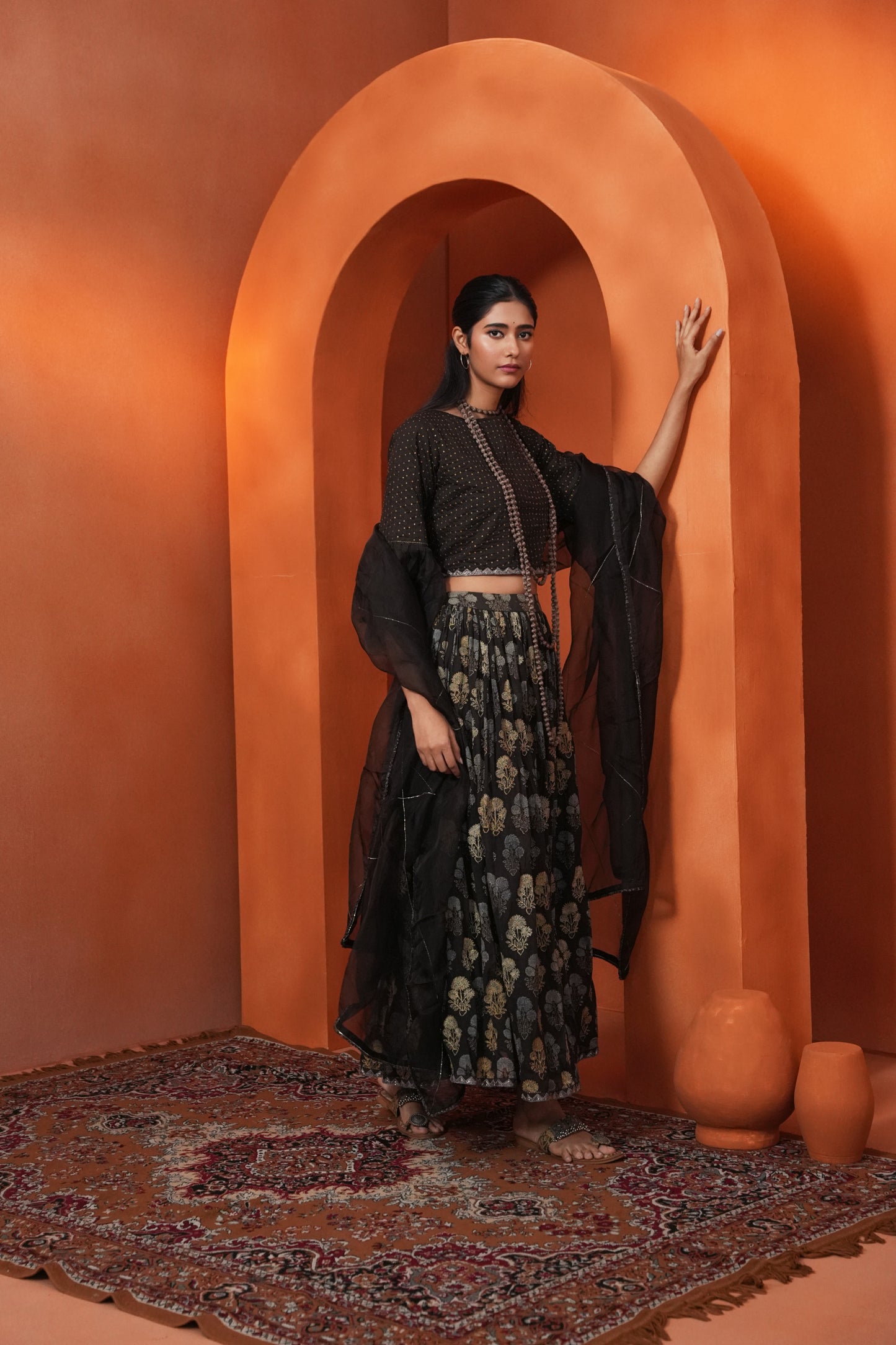 Kachcha Light Black Lehenga Set