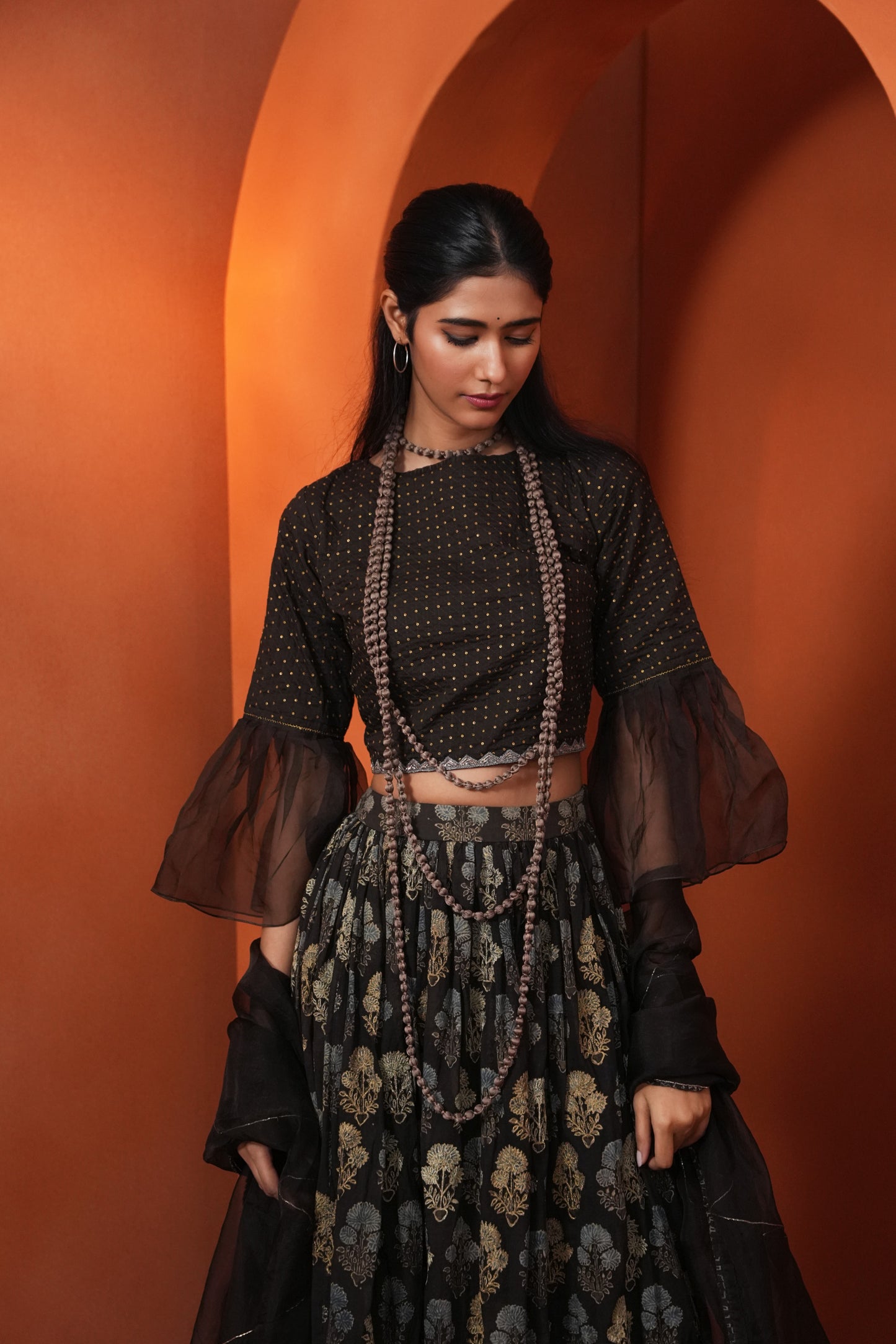 Kachcha Light Black Lehenga Set