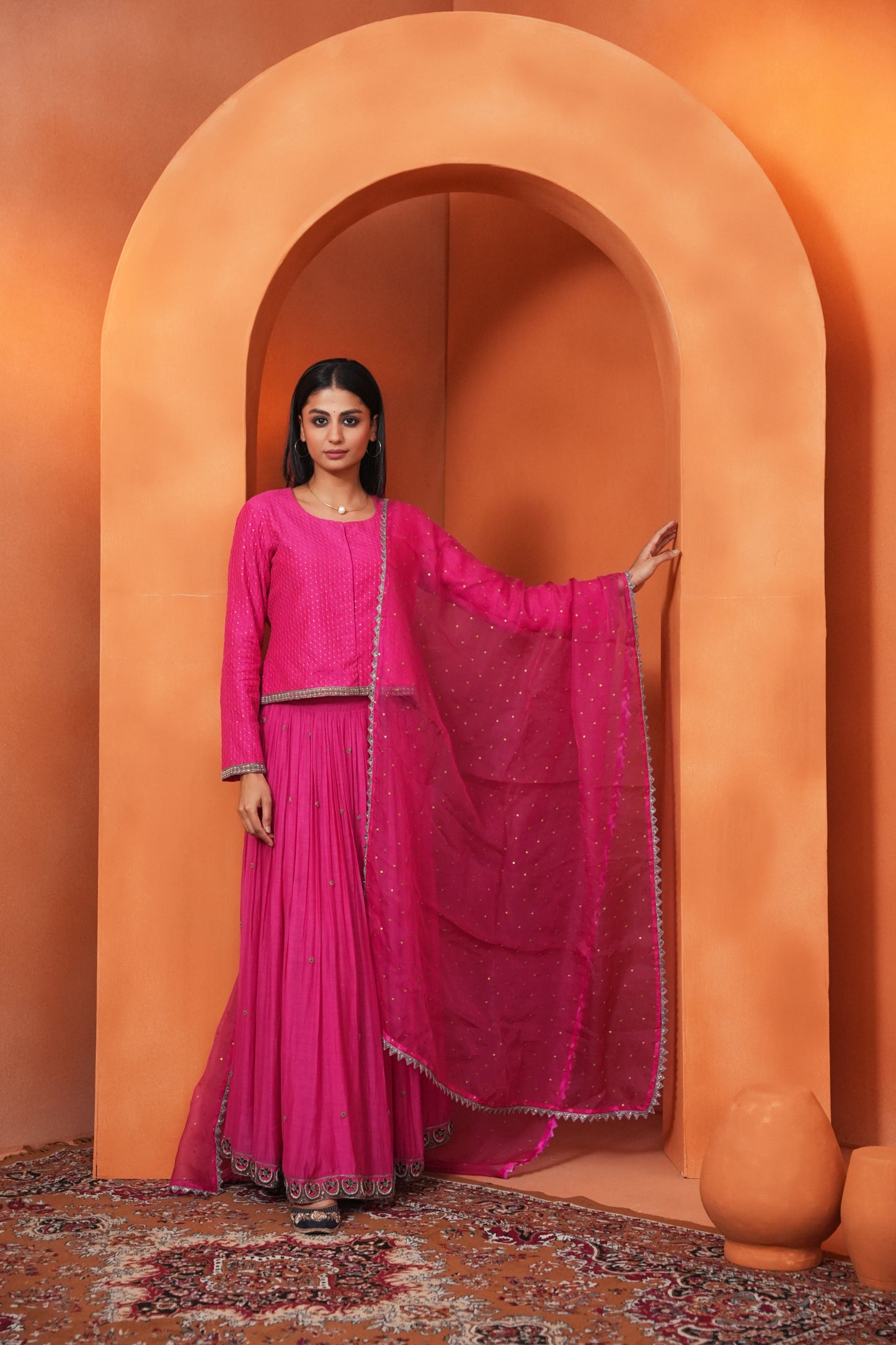 Kachcha Raspberry Lehenga Set