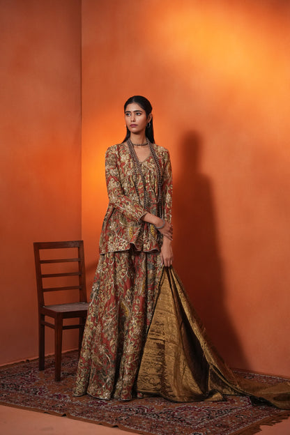 Kachcha Old Rose Kalamkari Sharara Set