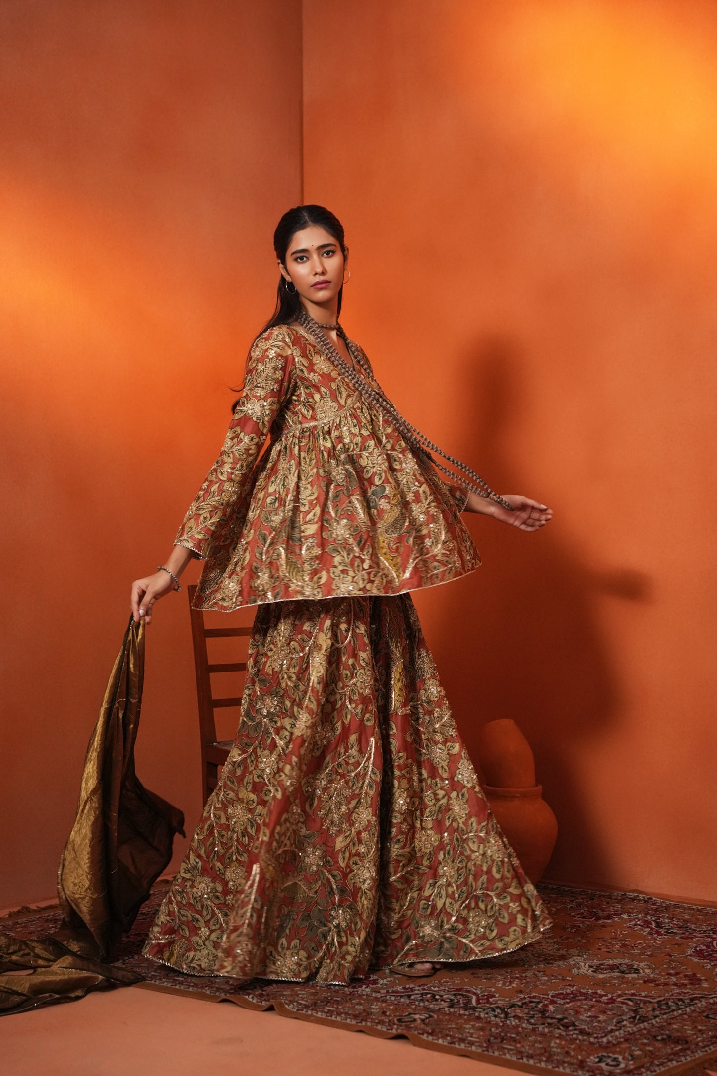 Kachcha Old Rose Kalamkari Sharara Set