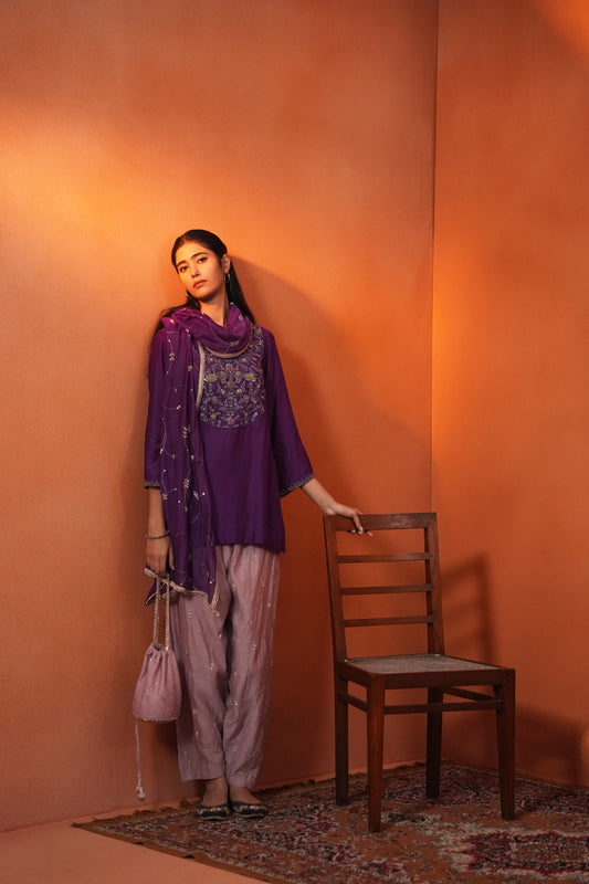 Kachcha Purple Yoke Kurta Set