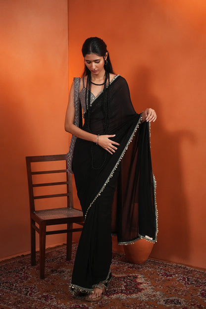 Kachcha Black Saree With Blouse