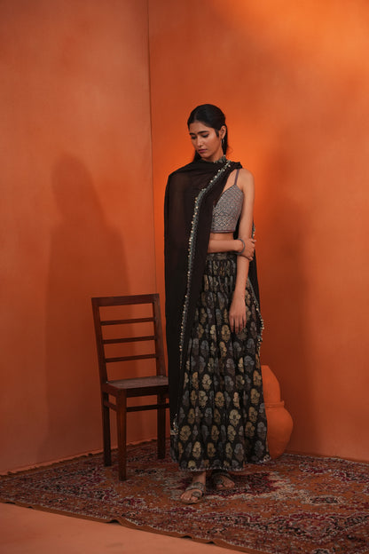 Kachcha Light Black Lehenga Set