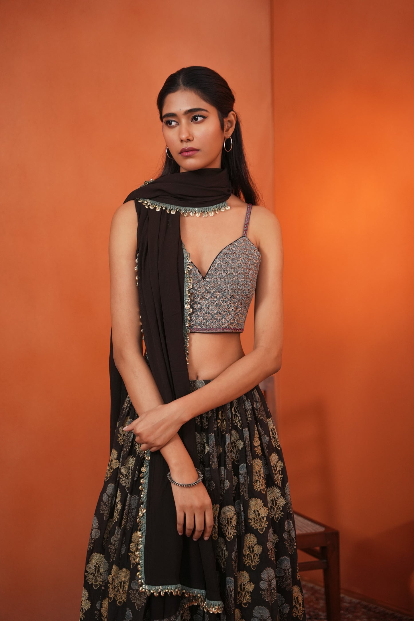 Kachcha Light Black Lehenga Set