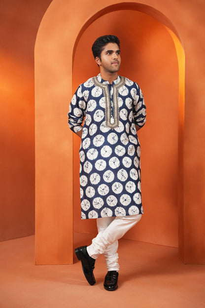 Kachcha Blue Bandhej Men's Kurta