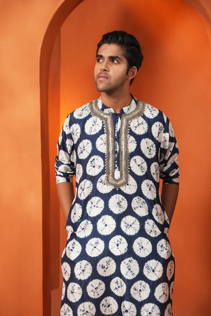 Kachcha Blue Bandhej Men's Kurta