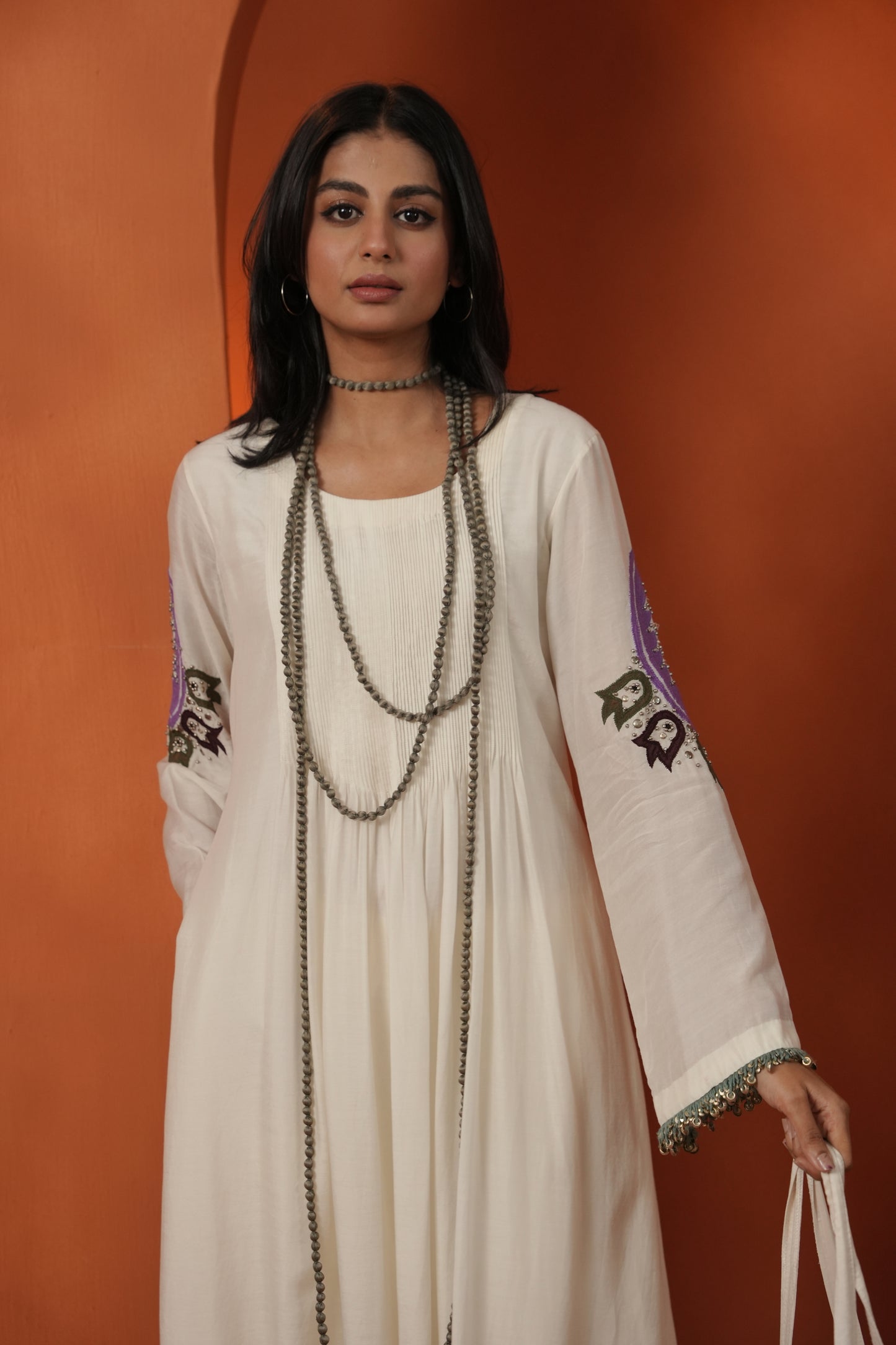 Kachcha Off White Pintuck Kurta Set