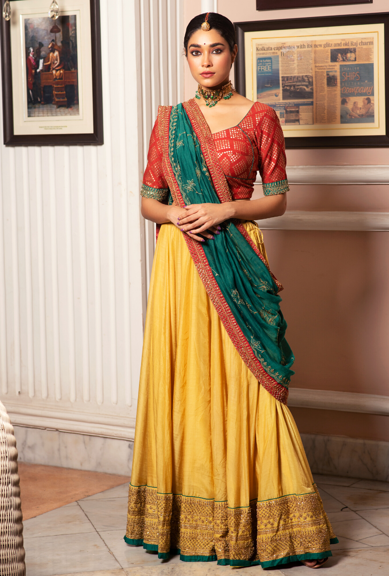 Latest Light Green and Orange Colour Designer Lehenga Choli for Wedding |  Half saree lehenga, Orange lehenga, Green blouse designs